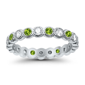 Bezel Set Full Eternity Ring Round Simulated Peridot CZ 925 Sterling Silver